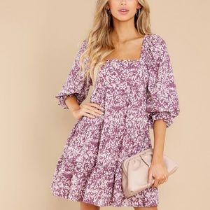 ROSY OUTLOOK DUSTY PURPLE FLORAL PRINT DRESS